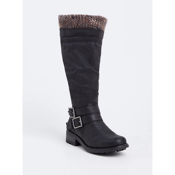 torrid Shoes - Torrid Black Sweater Trimmed Knee-High Slouch Boot